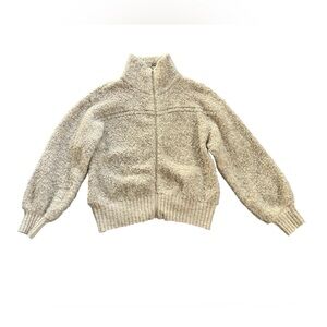 Wool Blend Cream Neutral High Neck Knit Fuzzy Broadway 38 Cardigan Jacket Size M